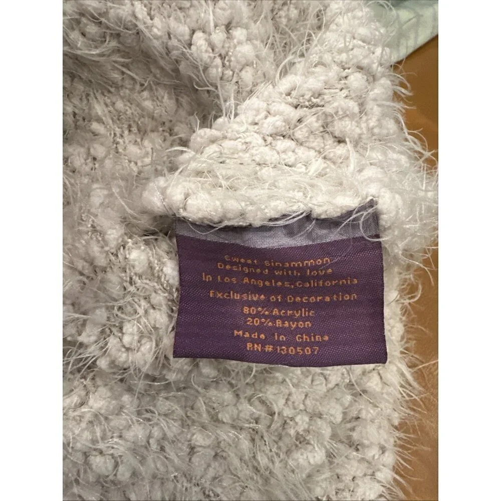 Anthropologie Sweet Sinammon Beige Gray Fuzzy Sweater Croppd Sz M Medium